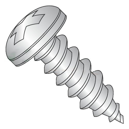 Self-Drilling Screw, #10 x 1 in, Plain 410 Stainless Steel Pan Head Phillips Drive, 1000 PK